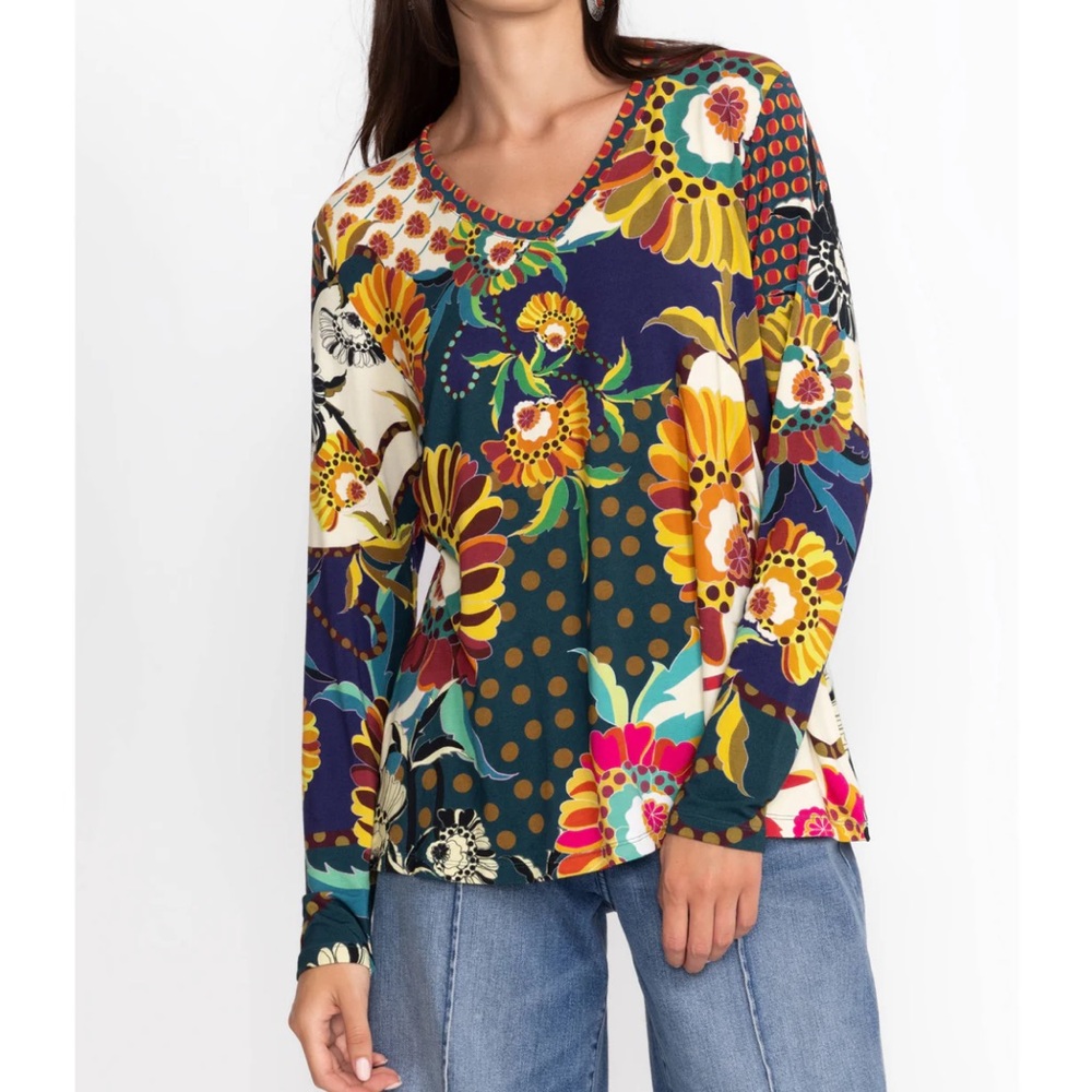 Johnny Was Floral Print Long Sleeve Women's Top - Multicolor
